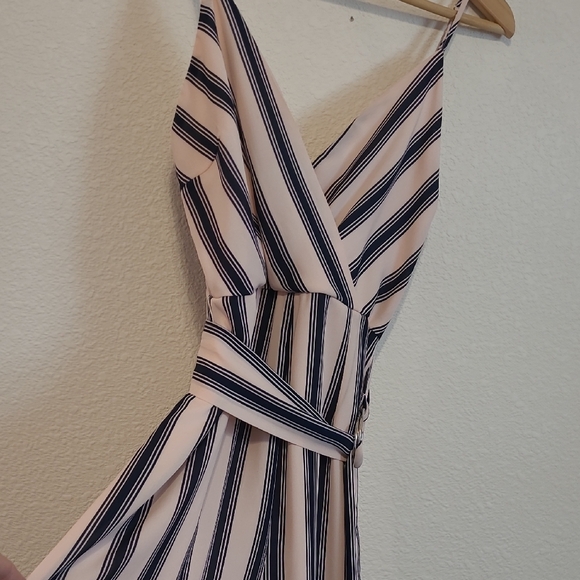 Jumpsuit Romper Long M Pink Blue Strip Lined Halter Top - Picture 4 of 12